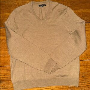 Express Men's Beige V-Neck Italian Merino Wool Sweater